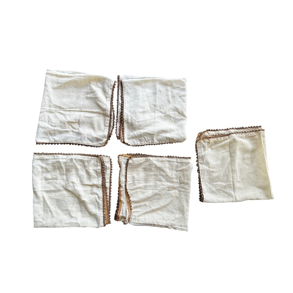 Pier 1 Imports Cream Cotton Napkins Set of 5 Bronze Beaded Trim Boho Decor